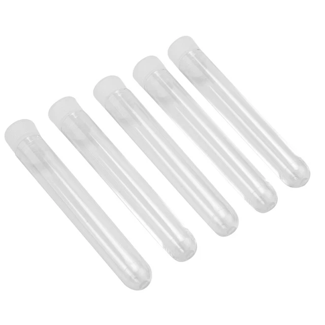 100Pcs Clear Plastic Test Tubes with White Screw Sample Containers BottleK7