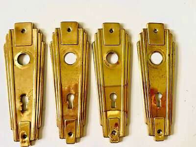 Antique Brass Door Knob Back Plates Regency Art Deco  Set Of 4 ~ 6.5" Refinished