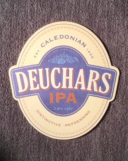 Deuchars IPA—Edinburgh, Scotland—Beer Coaster/Mat—Oval/Cardboard—Blue/White