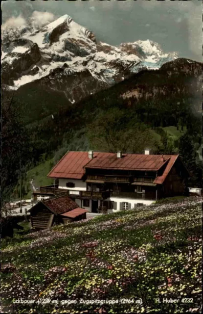 Berggasthof Eckbauer Bayern AK ~1950/60 Zugspitzen-Gruppe Berge Alpen ungelaufen