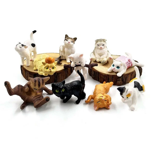 Cat Figurine Miniature Lifelike Kitten Animal Decor Mini Fairy Garden Toy.