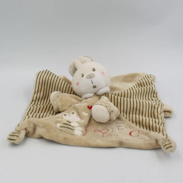 Doudou plat lapin rayé beige ABC attache tétine NICOTOY - 5110
