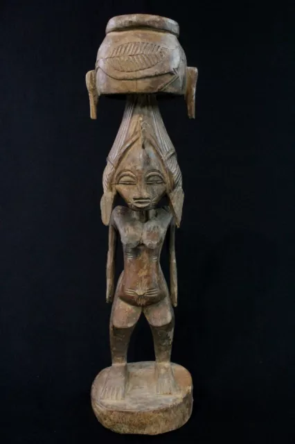 Art Africain - Très Ancienne Porteuse de Coupe Senoufo Restaurée - 48 Cms