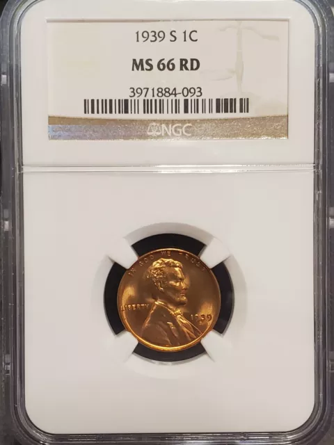 1939 S  Lincoln Head Cent  NGC  MS66 RD   Blazing Red Wheatie
