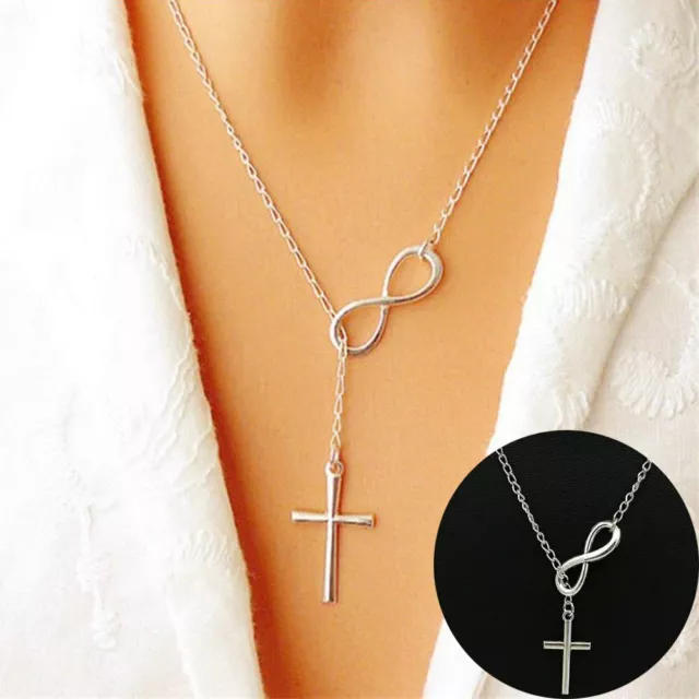 Infinity Charm Cross Pendant Womens Stainless Steel Silver Necklace Gift Jewelry