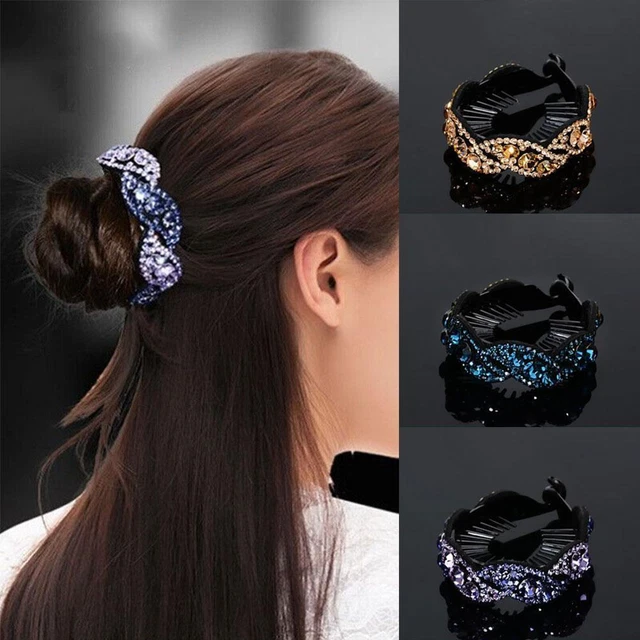 Women Bird Nest Floral Twist Hair Bun Clip Rhinestone Hairpin Hair Claws F8L1