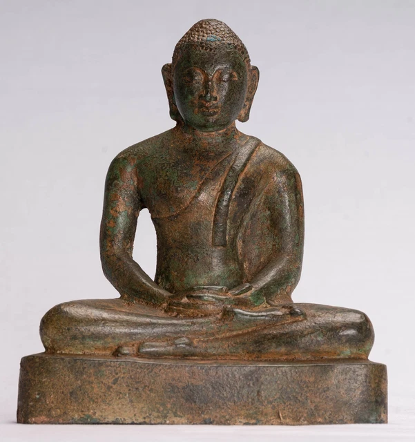 Ancien Sri Lanka Style Bronze Assis Méditation Statue de Bouddha - 21cm/8 "
