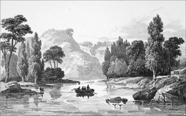AUSTRALIE - BASSIN de NORTON sur la rivière NEPEAN - Gravure du 19e siècle