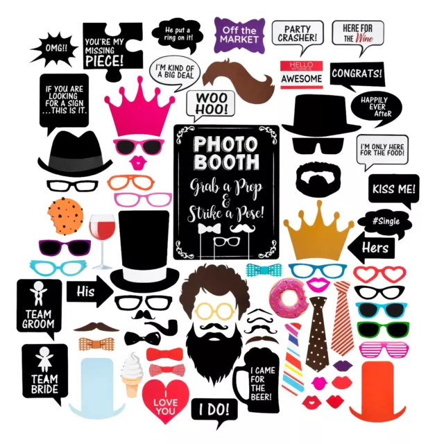 75 Piece Photo Booth Props Variety of Designs Photo Decorations