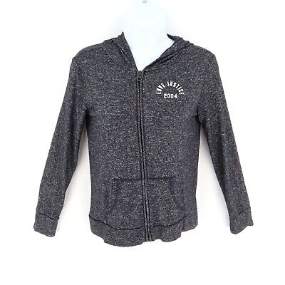 Justice Active Full Zip Jacket Girls 10 Gray Heathered Pockets Love Justice 2004