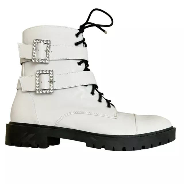 Jessica Simpson Kerina Boots Women's Shoes Combat White Lace Up Buckle Size 10 M