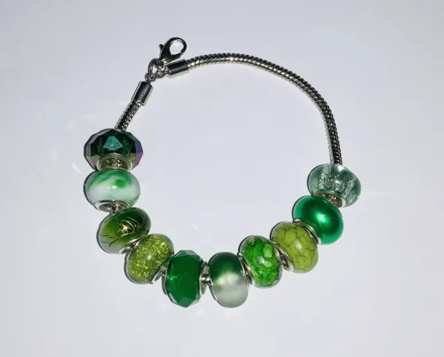 10 Mixed GREEN Acrylic European Large Hole BEADS Jewellery Making Bracelets