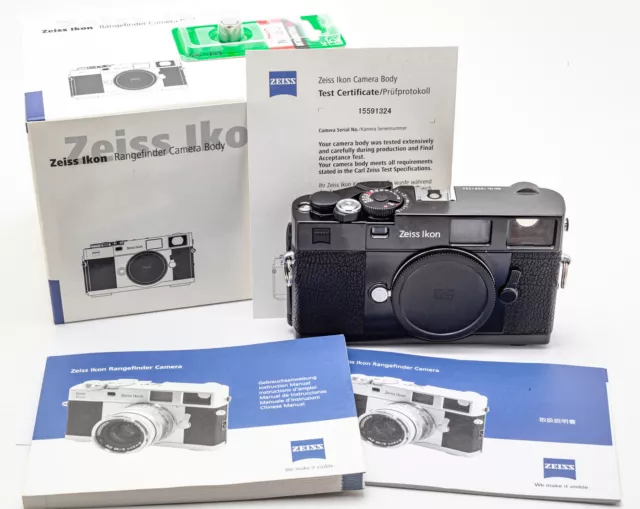 (70) Zeiss Ikon Black RF film camera Leica-M w/IBs certificate, near Mint in box