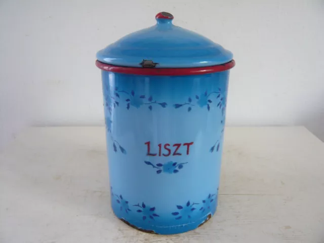 Alte Emaille Dose Vorratsbehälter „Liszt“ Shabby Chic Emaile Blau Landhaus Deko