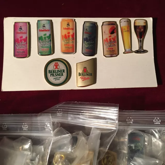 Sammlung von 12x 9 Pins (108!!) Ovp Getränke , Schultheiss, Berliner Kindl, u.a.