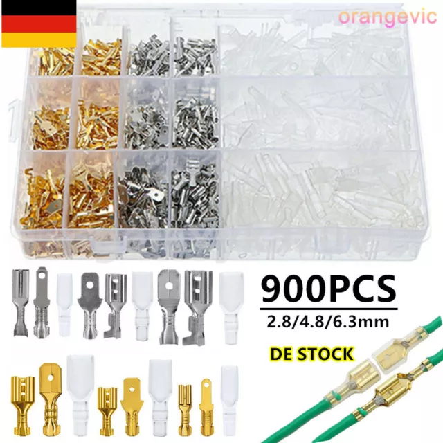 900-tlg Flachstecker Set Kabelschuhe Sortiment Quetschverbinder Flachsteckhülsen