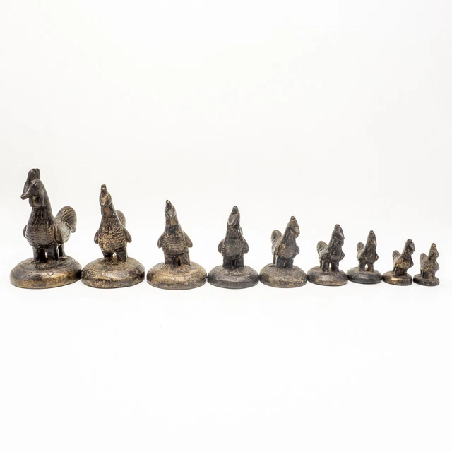 Superb Old Bronze Opium Weight Set 9 Chicken Weights 2