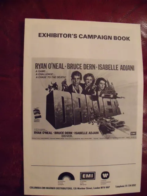 THE DRIVER (1978) Cinema Exhibitors Campaign Press Book Ryan O'Neal  Isabelle Ad