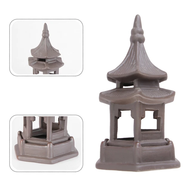 4 Mini Statues Pagode En Grès - Décoration Zen Pour Jardin, Bonsaï, Aquarium - 3.2x2.1cm