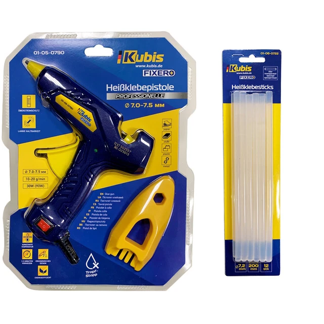 Juego de pistolas adhesivas 30 (90) W, 7,2 mm, 5-13 g/min, 190*C+12 pegamento transparente