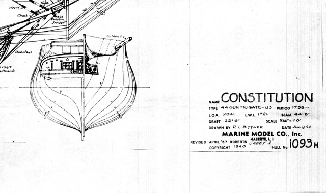 Ship 1940 Blueprint Plans Marine Model Co. Us Frigate Constitution Hull No. 1093