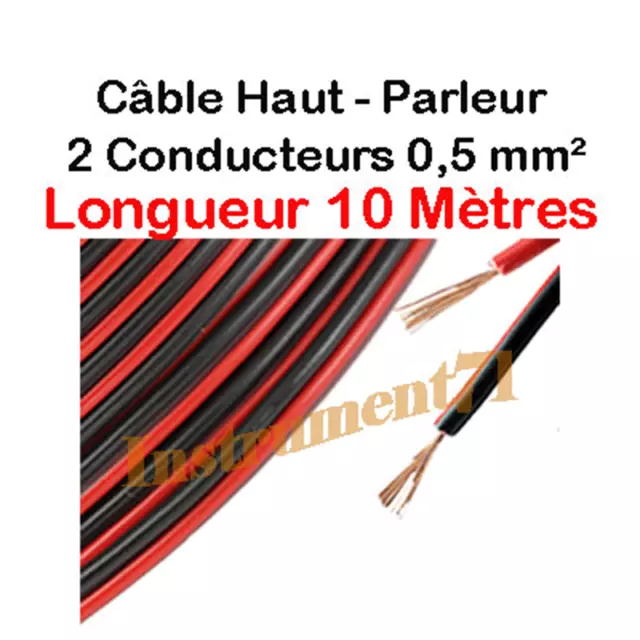 Câble Haut Parleur Couleur Rouge Noir 2 x 0,5 mm² Longueur 10 Métres