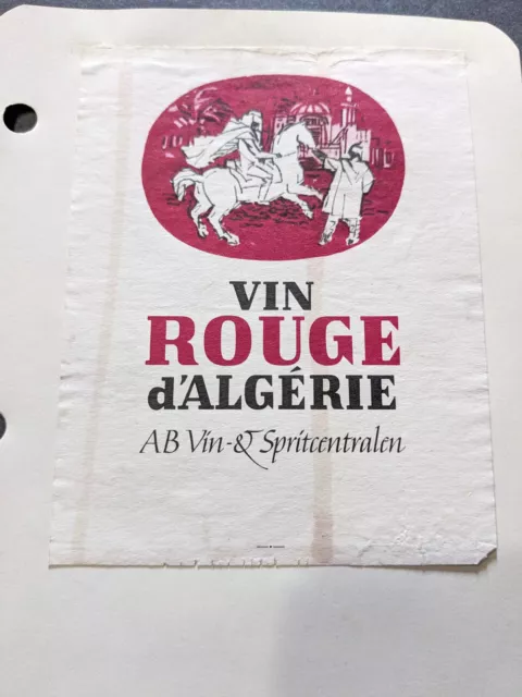 1960s Vin Rouge d'Algerie Spritcentralen Wine Label