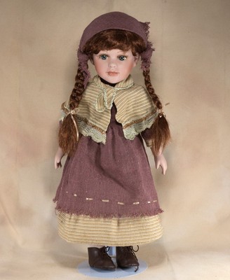 Porcelain Collector's Cute Girl Doll 19" Auburn Red/Brown Hair Blue Eyes Braids