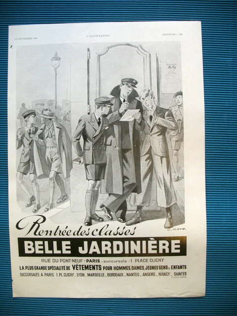 PUBLICITE DE PRESSE BELLE JARDINIERE MAGASIN RENTRéE DES CLASSES PAR RAYB 1936