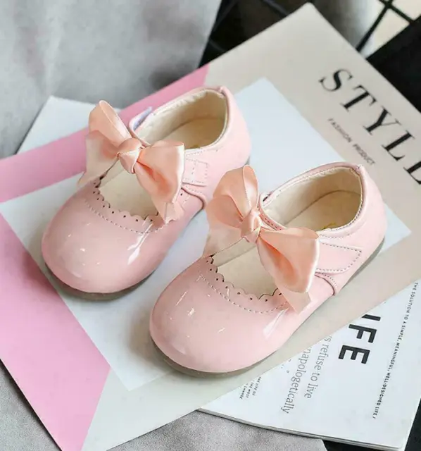 Kids Baby Girls Ribbon Bow Spanish Wedding Party Patent Infants Toodler Shoes