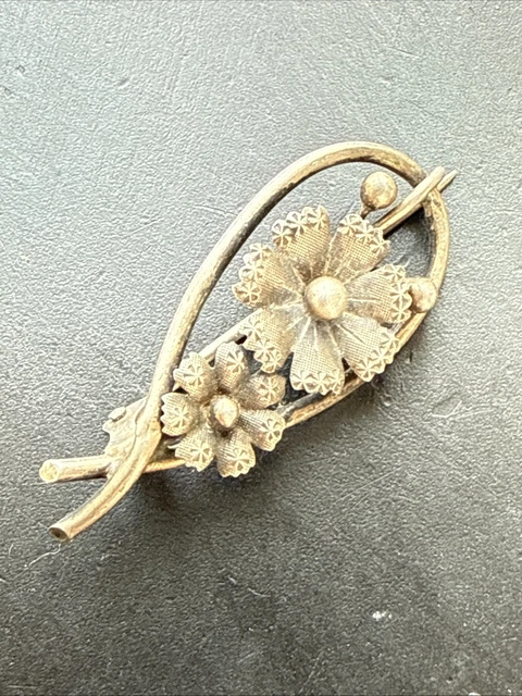 Broche ancienne Art Nouveau  Fleurs  argent