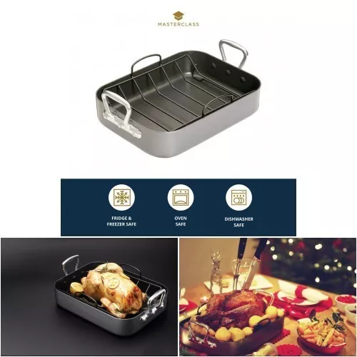 Master Class Heavy Duty Non Stick Roasting Pan Tray And Removable Rack Trivet