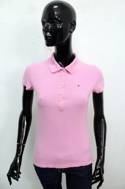 Polo Tommy Hilfiger Donna Taglia S Cotone Rosa T-Shirt Maglia Woman Manica Corta
