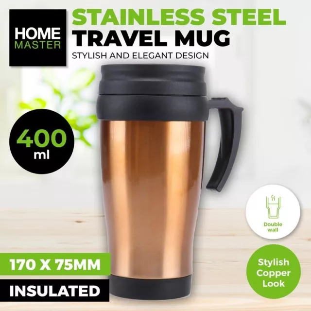 400ml TRAVEL MUG with Handle Stainless Steel Insulated Cup Coffee Tea Interior