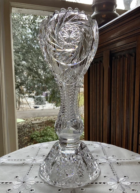 Libbey American Brilliant Cut Glass 10 3/8" Chalice Vase c. 1900-1910