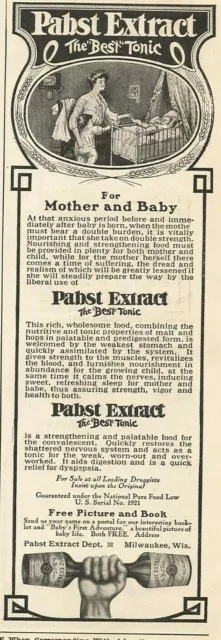 1907 Pabst Extract Best Tonic Antique Print Ad For Mother & Baby Restore Hops