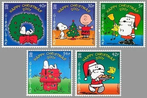 Gibraltar 2001 - Snoopy & Peanuts Christmas - Set of 5 Stamps Scott #890-4 - MNH