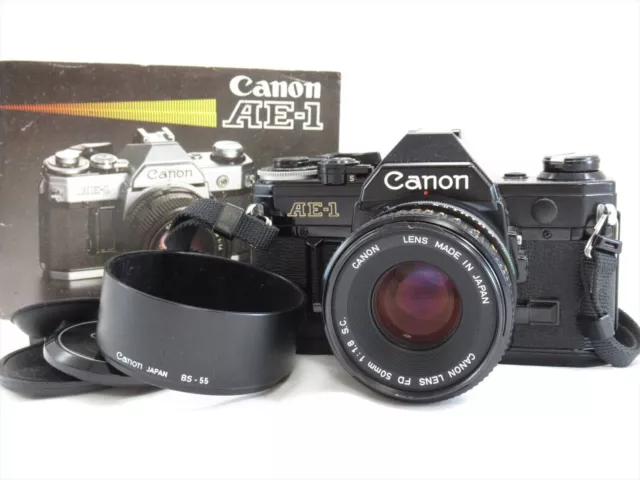 【EXC++++】Cámara de película Canon AE-1 SLR negra con correa de lente FD 50...