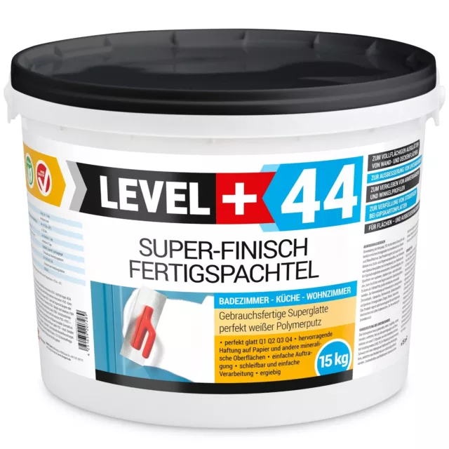 Super Finish Spachtelmasse Fertig 15kg Glätt Q4 Set mit Kunststoffspachtel RM44 2