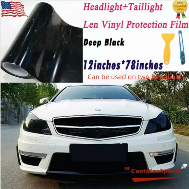 12"x78" Gloss Dark Black Smoke Headlight Taillight Fog Light Tint Film Vinyl