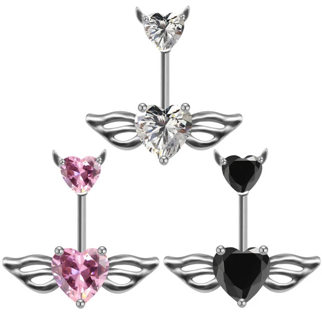 Fashion Piercing Crystal Heart Wing Belly Navel Ring Dangle Jewelry Accessories}