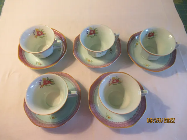 5 Adams Calyx Ware cups and saucers