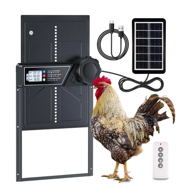 Okkobi Automatische Hühnerklappe XL Solar - Mit Fernbedienung & Lichtsensor - 28,7x22,1cm Öffnung