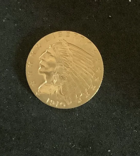 1910 $2 1/2 Dollar United States Indian Head Quarter Eagle Gold Coin $2.50