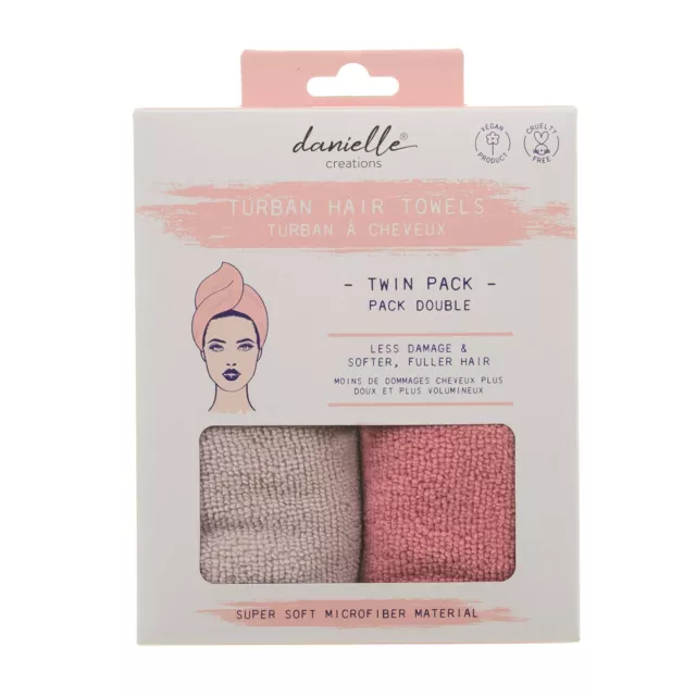 Turban Hair Towels Reusable Microfiber Soft Twin Pack Eco Friendly Gift - Pink