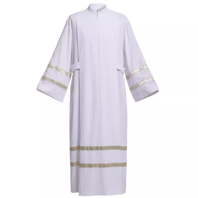 Christian Cleric Priest Embrodiery Linen Alb Clergy White Robe Mass Vestment 3