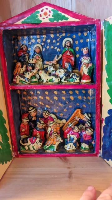 Peruvian Peru Folk Art Retablo Diorama Nativity Scene Folding