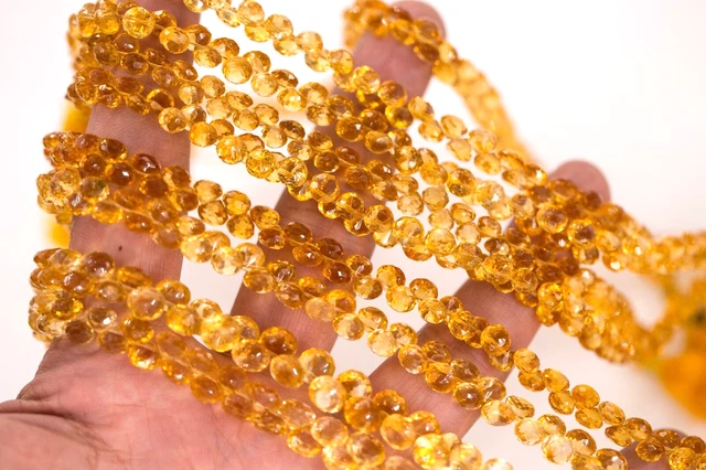 Citrine Oignon Pierre Naturelle 4x5-6x7mm Coupe Perles 22cm 79Ct Brin AAA 30-08