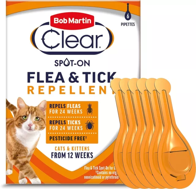 Bob Martin Clear Spot On Flea & Tick Repellent for Cats and Kittens (6 Pipettes)