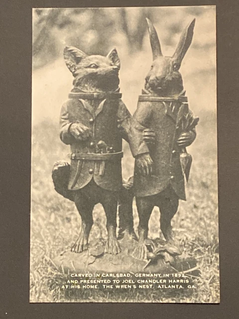 NOS Vintage Postcard Of Rabbit & Fox Statue Sent From Germany To Atlanta
